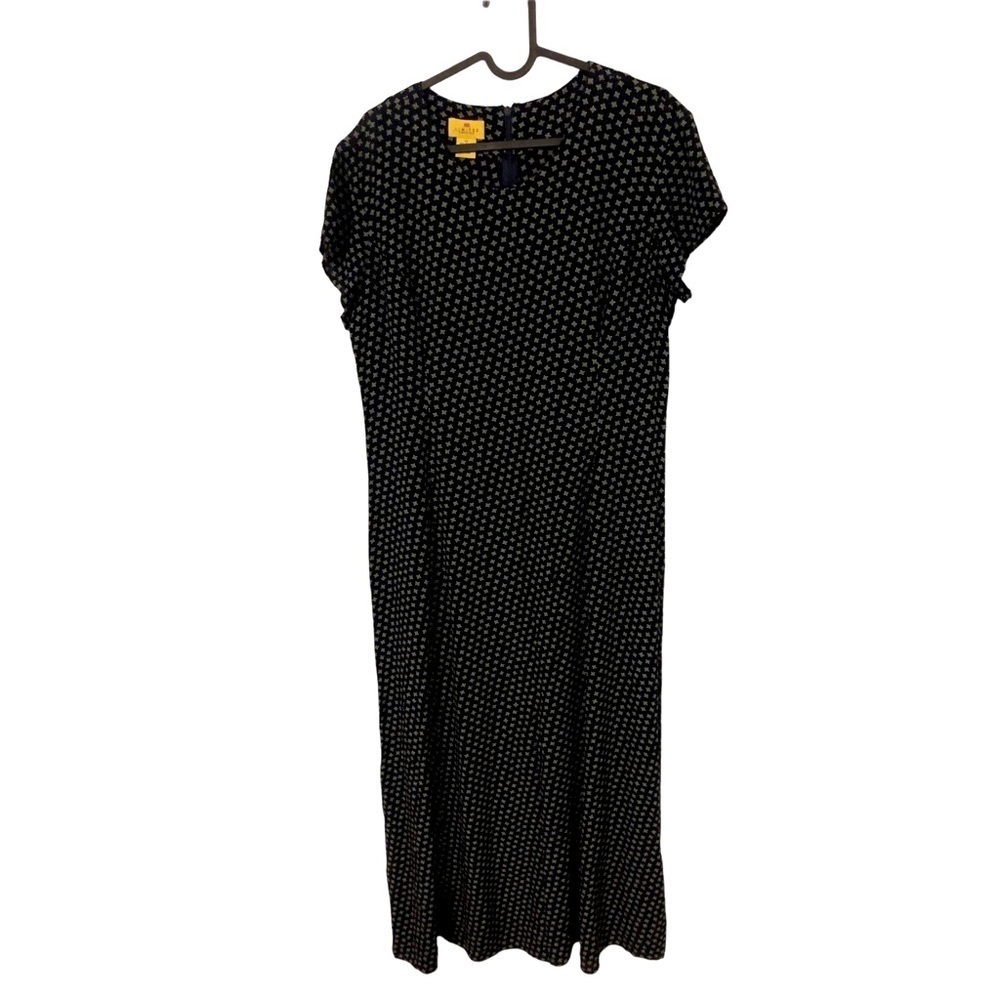 90's Limited America Navy with Pale Green Geo Print Cap Sleeved Maxi Dress Sz 12